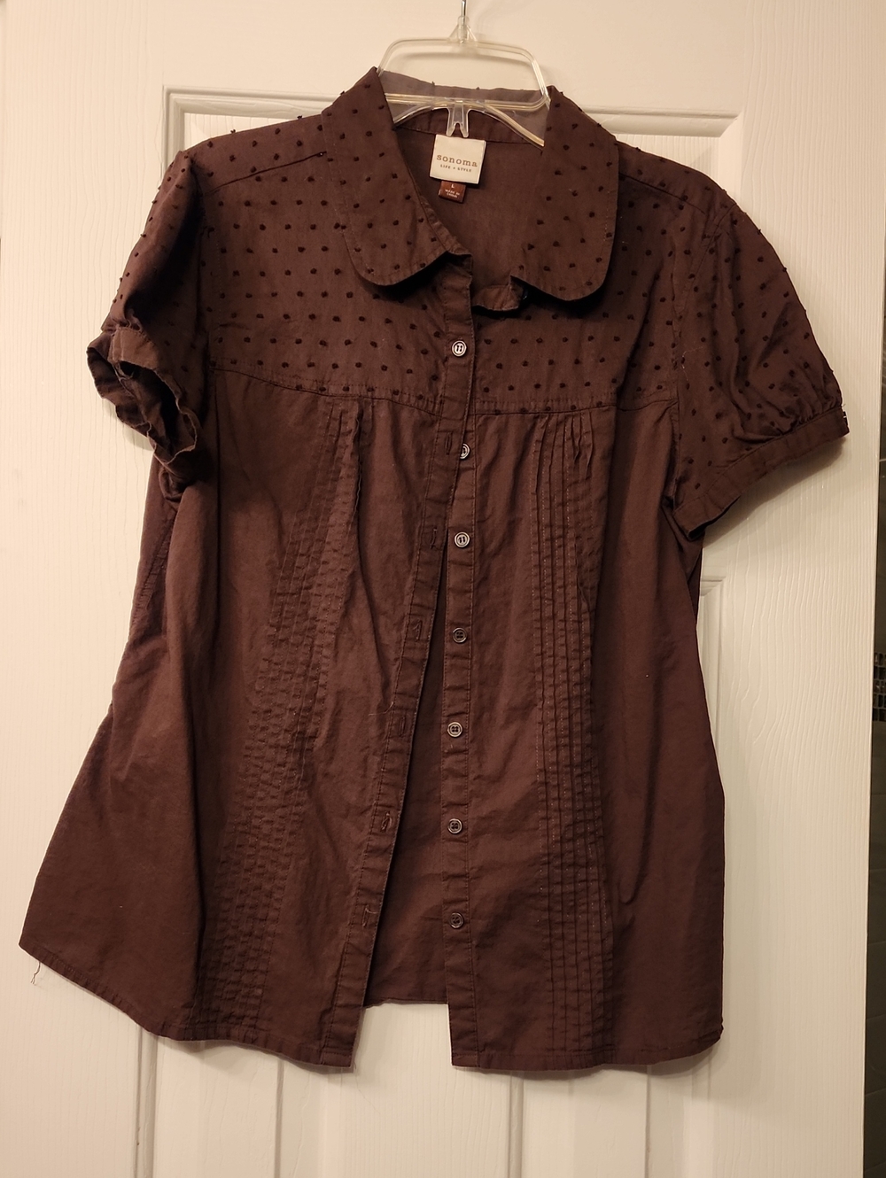 Sonoma Brown Short-Sleeve Button-Down Blouse